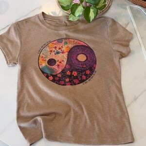 NATURAL LIFE Taupe Short Sleeve Tee with Floral Yin Yang Graphic